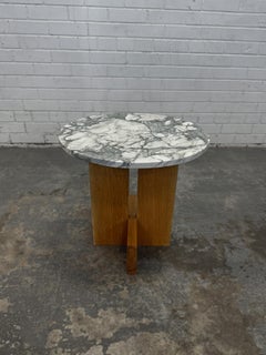 Arabescato Marble & White Oak Axel Side Table by Mary Ratcliffe Studio