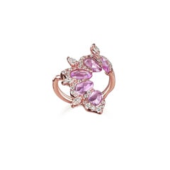 Arabesque 18K Rose gold ring with Round cut Diamonds and pink sapphires