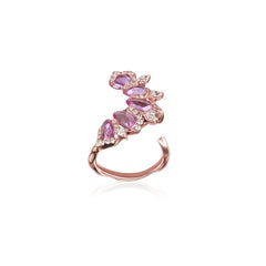 Arabesque 18K Rose gold ring with Round cut Diamonds and pink sapphires