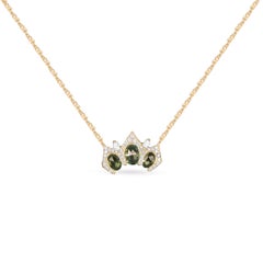Arabesque 18k yellow   Gold Pendant with green Sapphires and Round Cut Diamonds