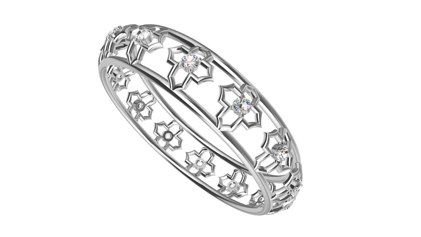 Taille ronde Arabesque Bracelet jonc en or 18 carats et diamants certifiés GIA en vente