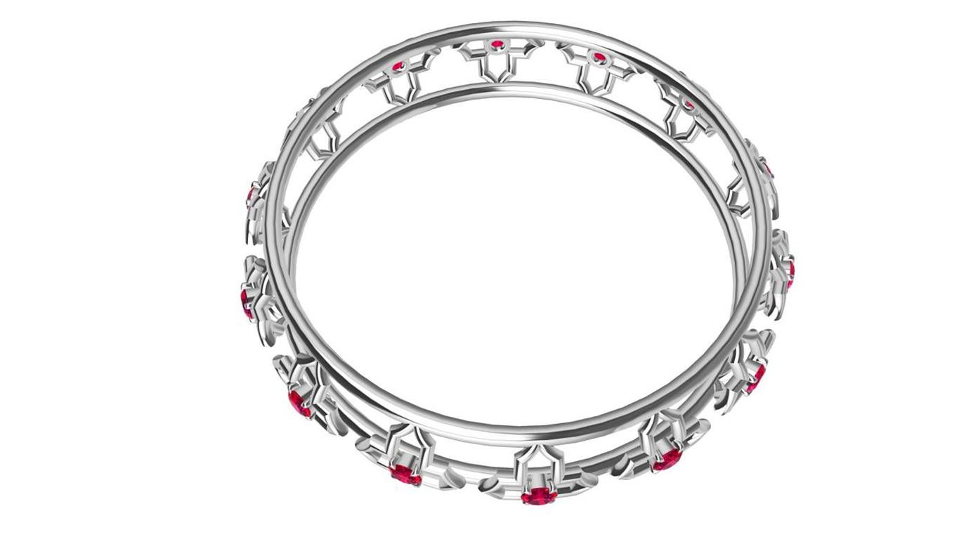 Contemporain Bracelet jonc en or blanc 18 carats avec arabesques et rubis en vente