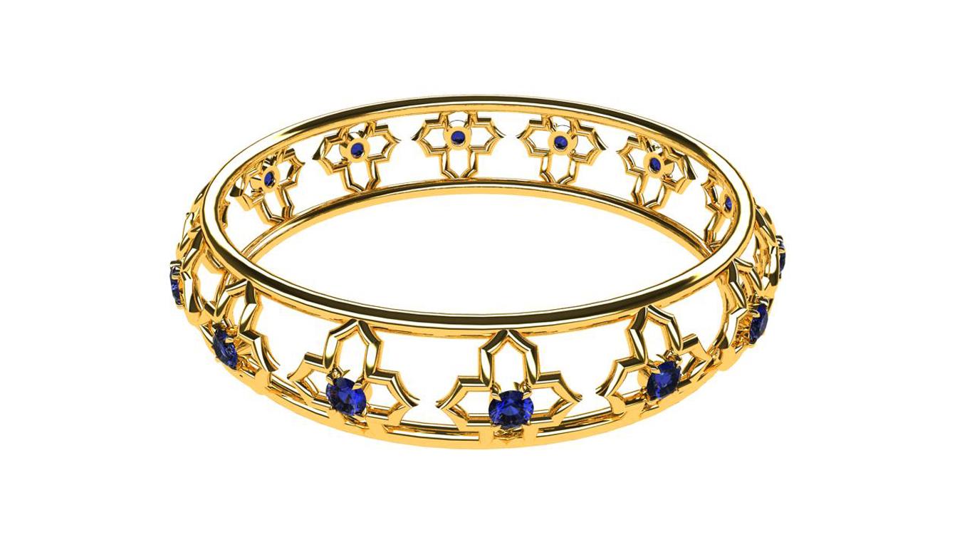 Contemporain Bracelet jonc en or jaune 18 carats avec saphirs arabesques en vente