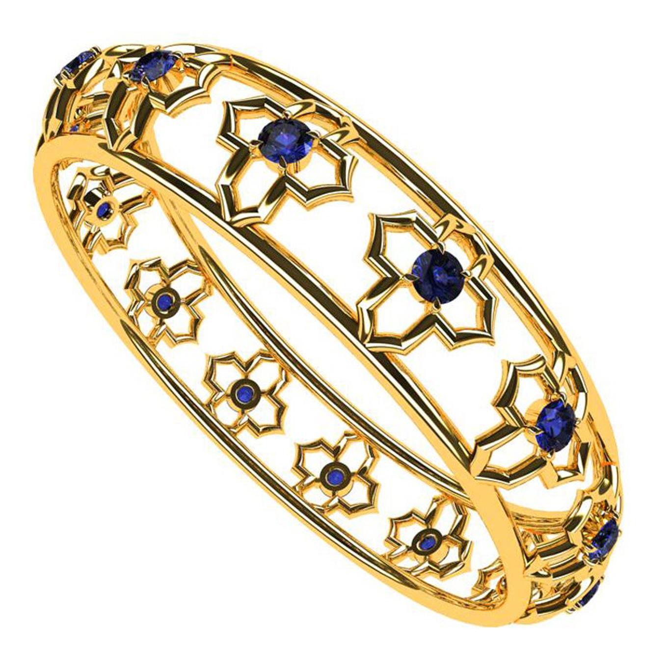 Bracelet jonc en or jaune 18 carats avec saphirs arabesques en vente