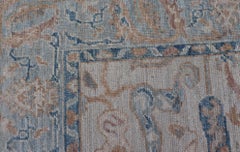 Arabesque All-Over Hand Knotted Oushak Designed in Ivory and Blue Tones