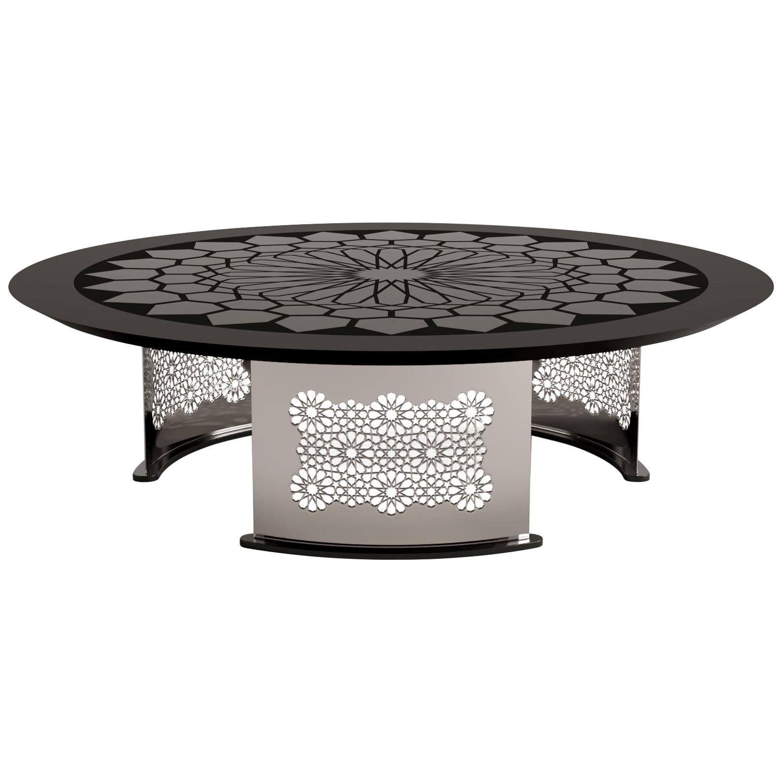 Arabesque Black Lacquer and Glass Coffee Table, Designed by João Faria