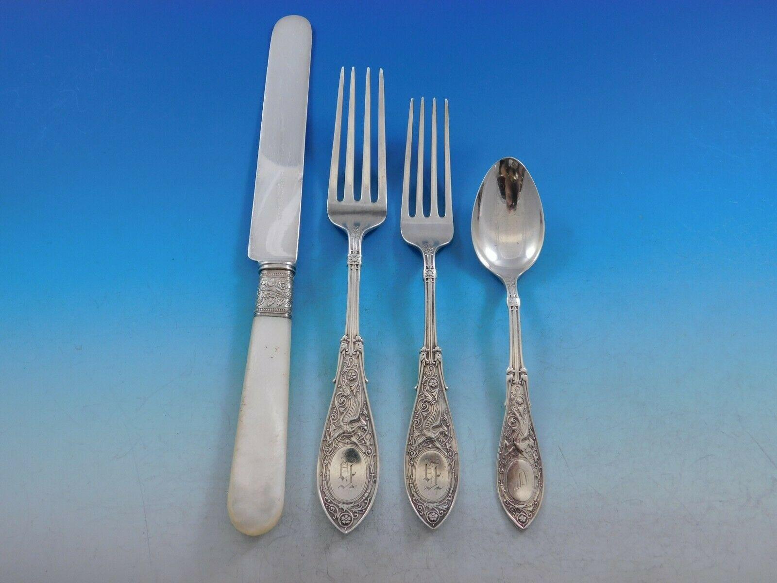 Arabesque by Whiting Sterling Silver Flatware Set 8 Service 56 Pieces Figural In Excellent Condition In Big Bend, WI