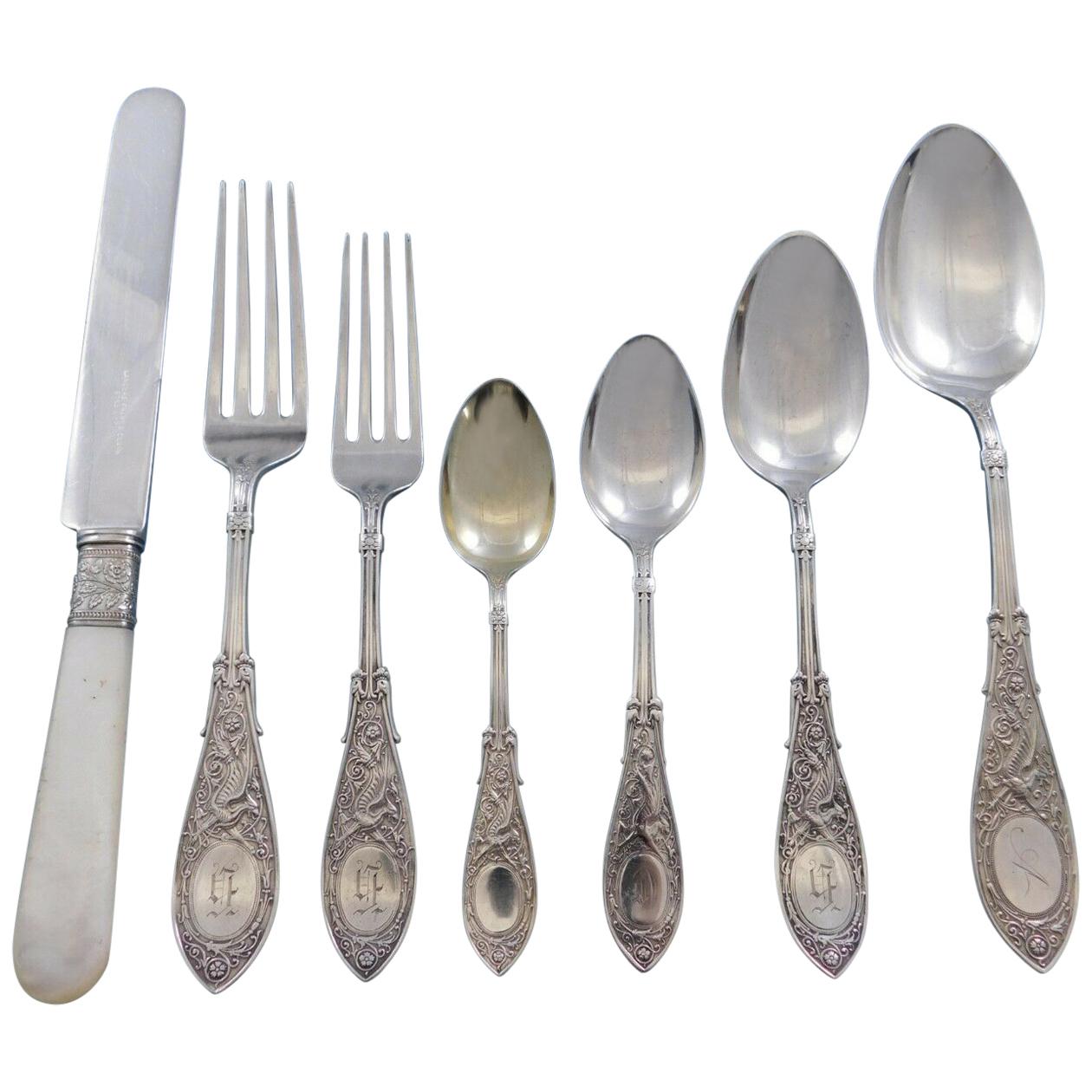 Arabesque by Whiting Sterling Silver Flatware Set 8 Service 56 Pieces Figural