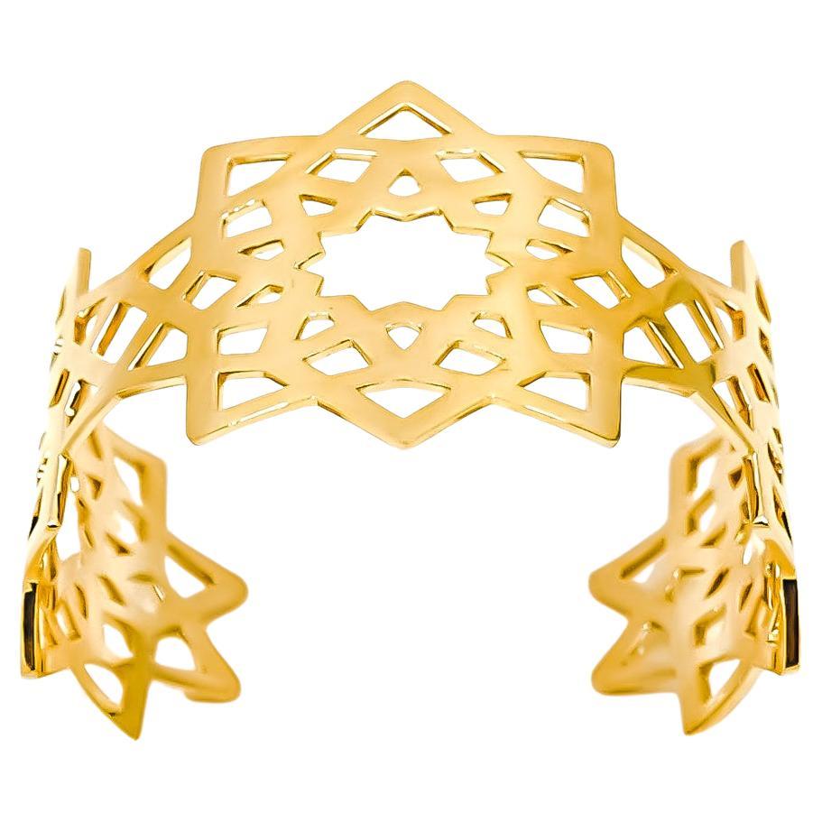 18kt solid gold cuff bracelet by Mohamad Kamra from the Arabesque Deco Collection.

The design of the cuff bracelet is inspired by the Andalusian Style and Motifs found in Al Hambra Palace in Granada in Spain

Available in 18kt solid yellow, rose or