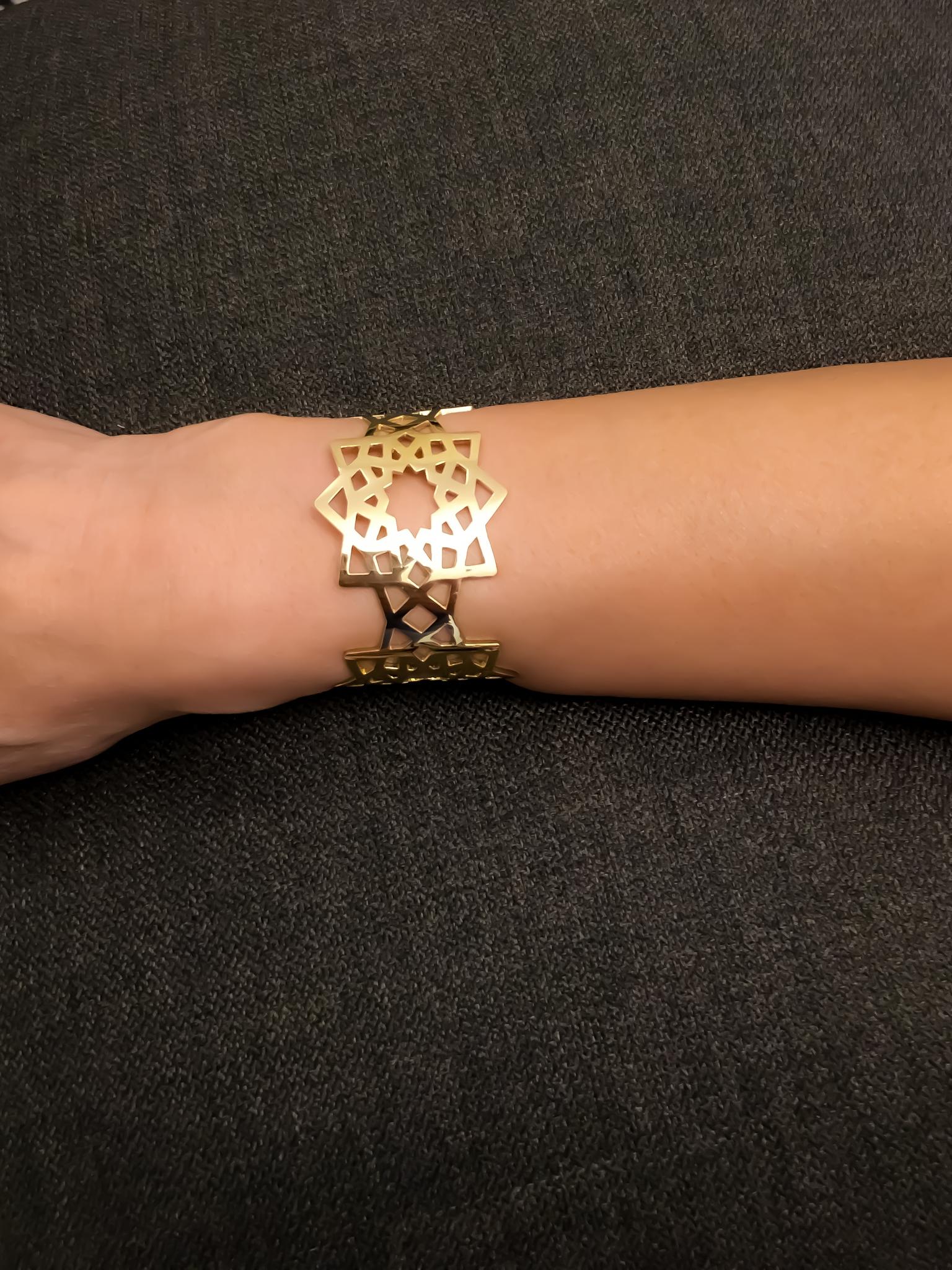 Women's Arabesque Deco Andalusian Style Cuff Bracelet in 18kt Gold For Sale