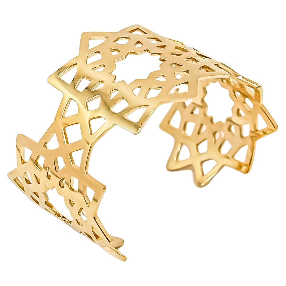 Arabesque Deco Andalusian Style Cuff Bracelet in 18kt Gold For Sale