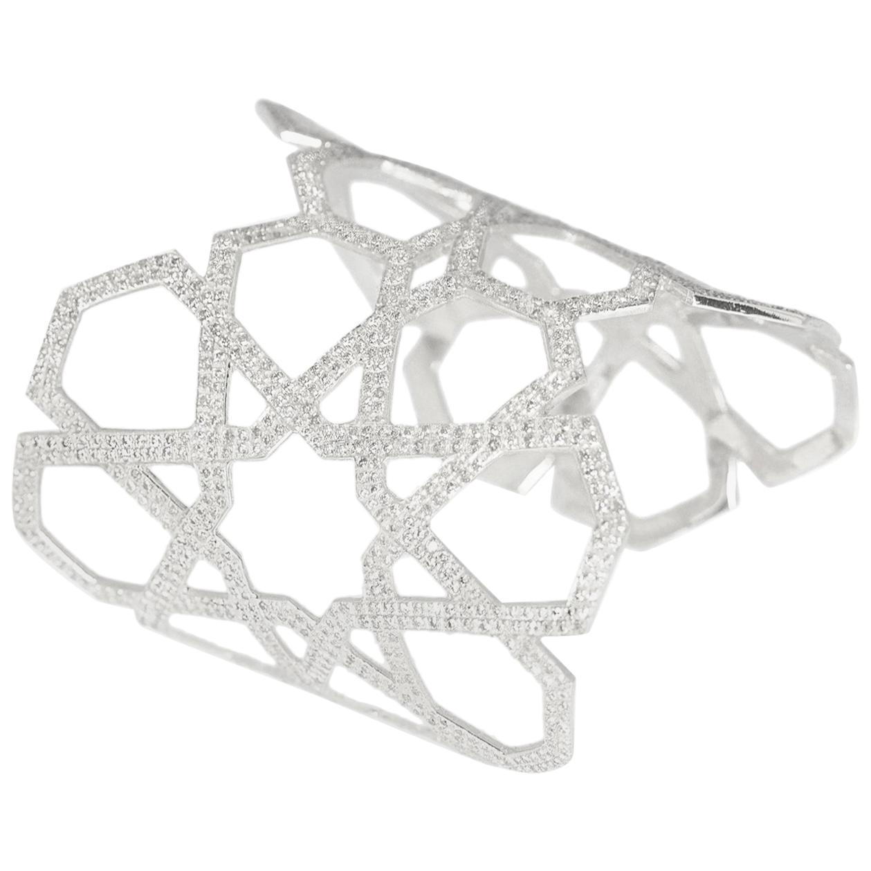 Ralph Masri Arabesque Deco Style Diamond Cuff Bracelet For Sale