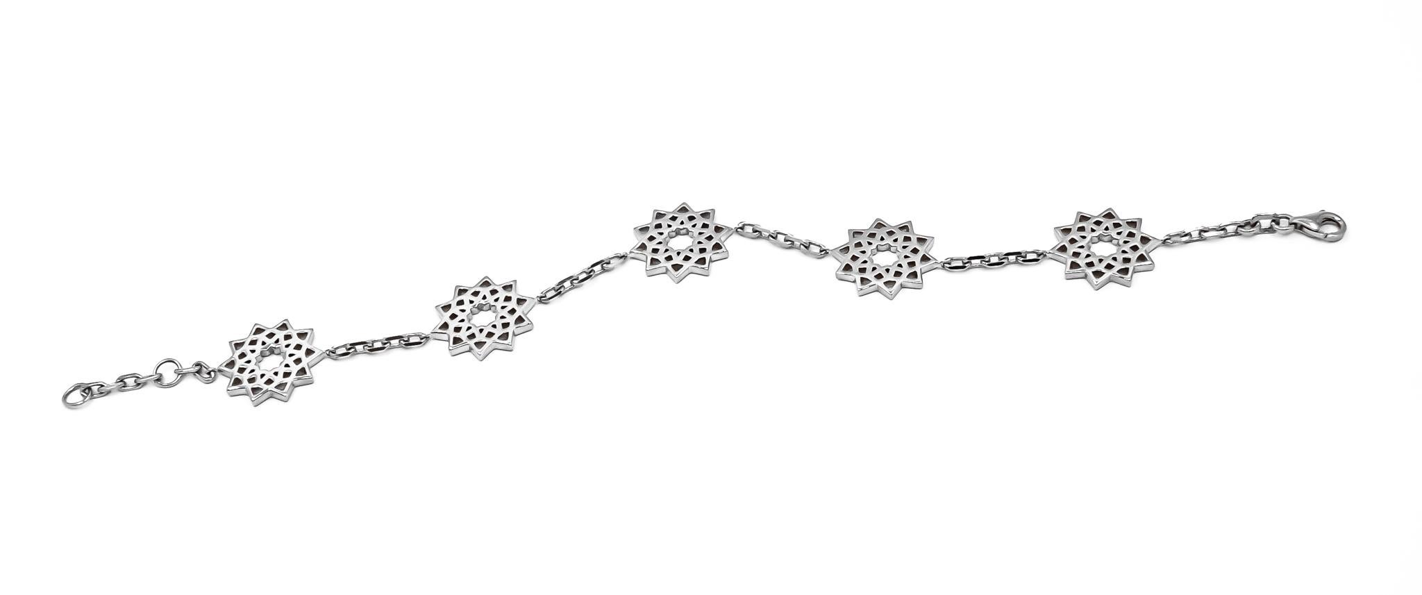 Arabesque Deco Andalusian Style Five Motif Bracelet in Platinum 