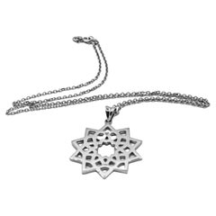 Arabesque Deco Andalusian Style Pendant Necklace in Platinum