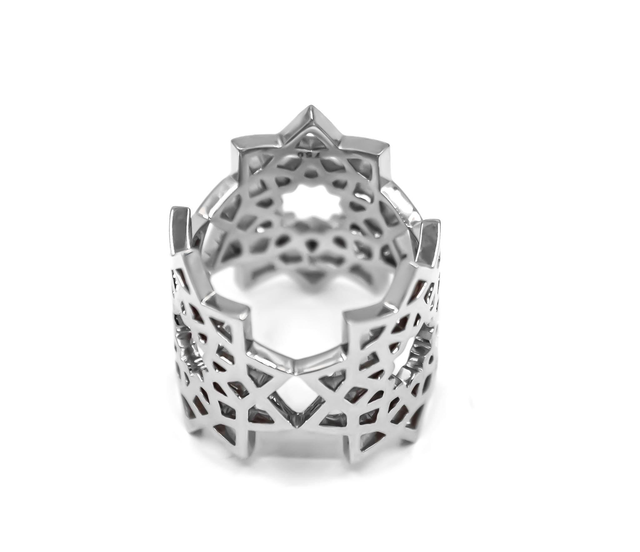 For Sale:  Arabesque Deco Andalusian Style Ring in 18kt White Gold 4