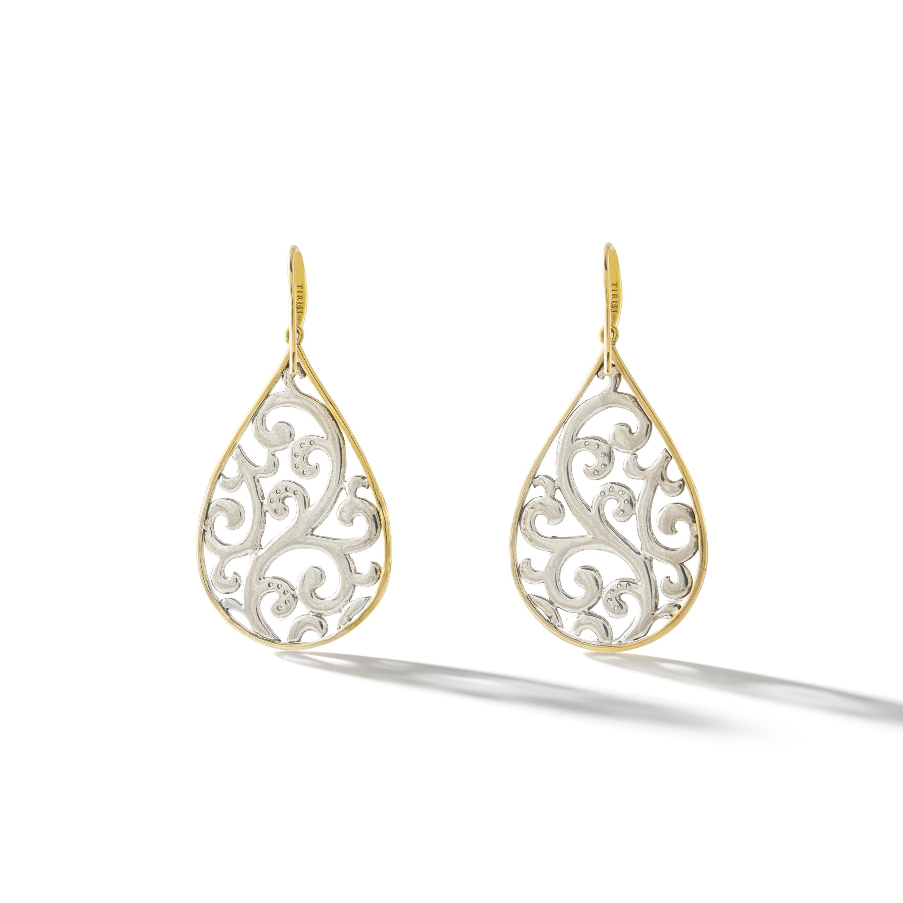 Arabesken-Diamanten auf Gelb- und Weißgold-Ohrringen im Zustand „Hervorragend“ im Angebot in Geneva, CH