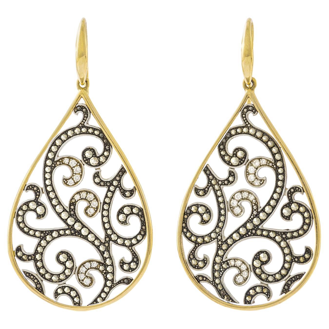 Arabesque Diamond on Yellow and White Gold Earrings