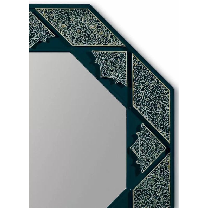 Black porcelain octagonal mirror with hand painted leaf and branch motifs for home decoration.

Details: 
Insurance included: Yes
Finished: Gloss
Height (in): 31.496
Width (in): 31.496
Length (in): 1.181
Sculptor: Dept. Design and