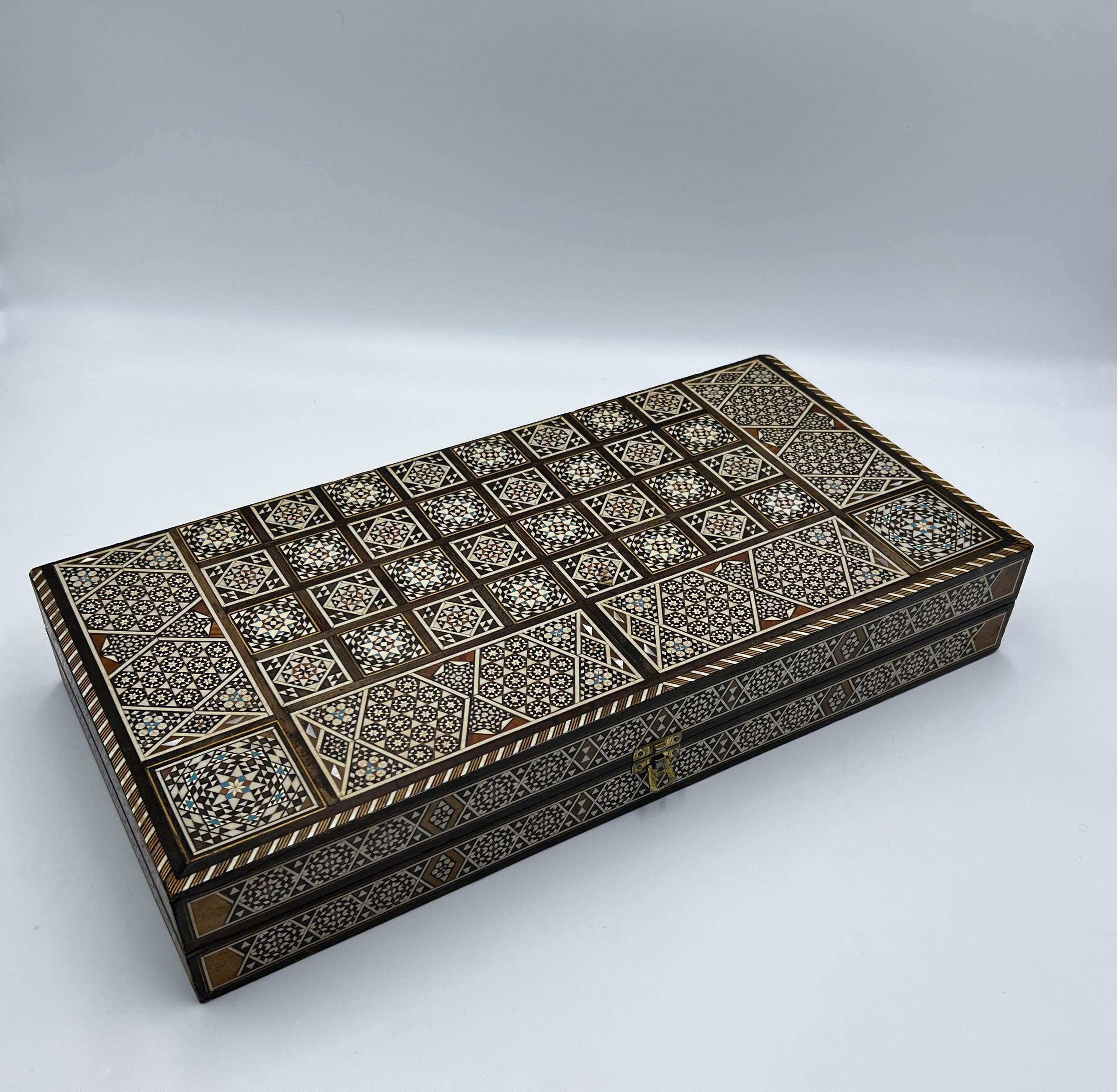 Moorish Arabesque Inlaid Backgammon & Chess Game Board