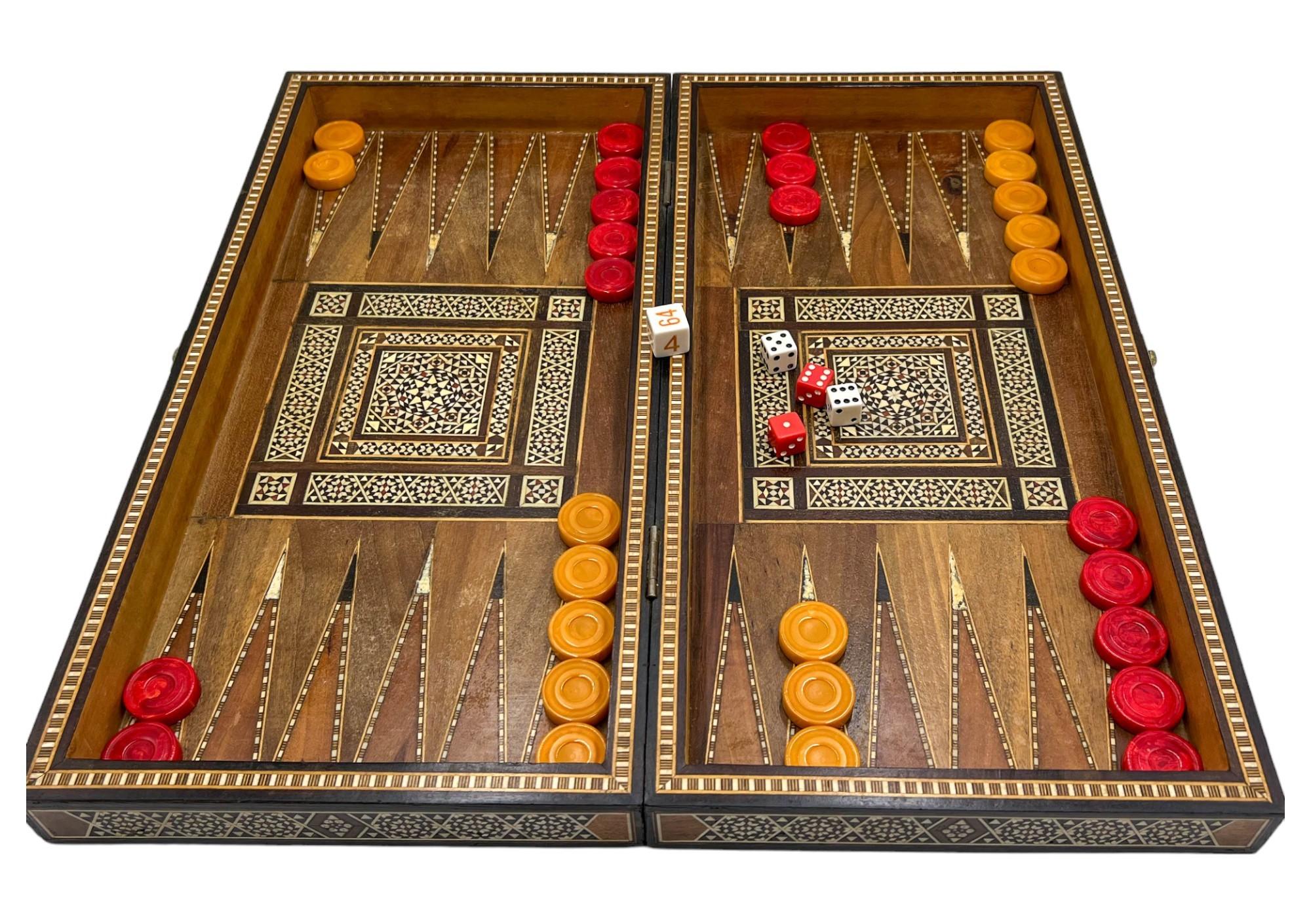 Moorish Arabesque Inlaid Backgammon & Chess Game Board For Sale