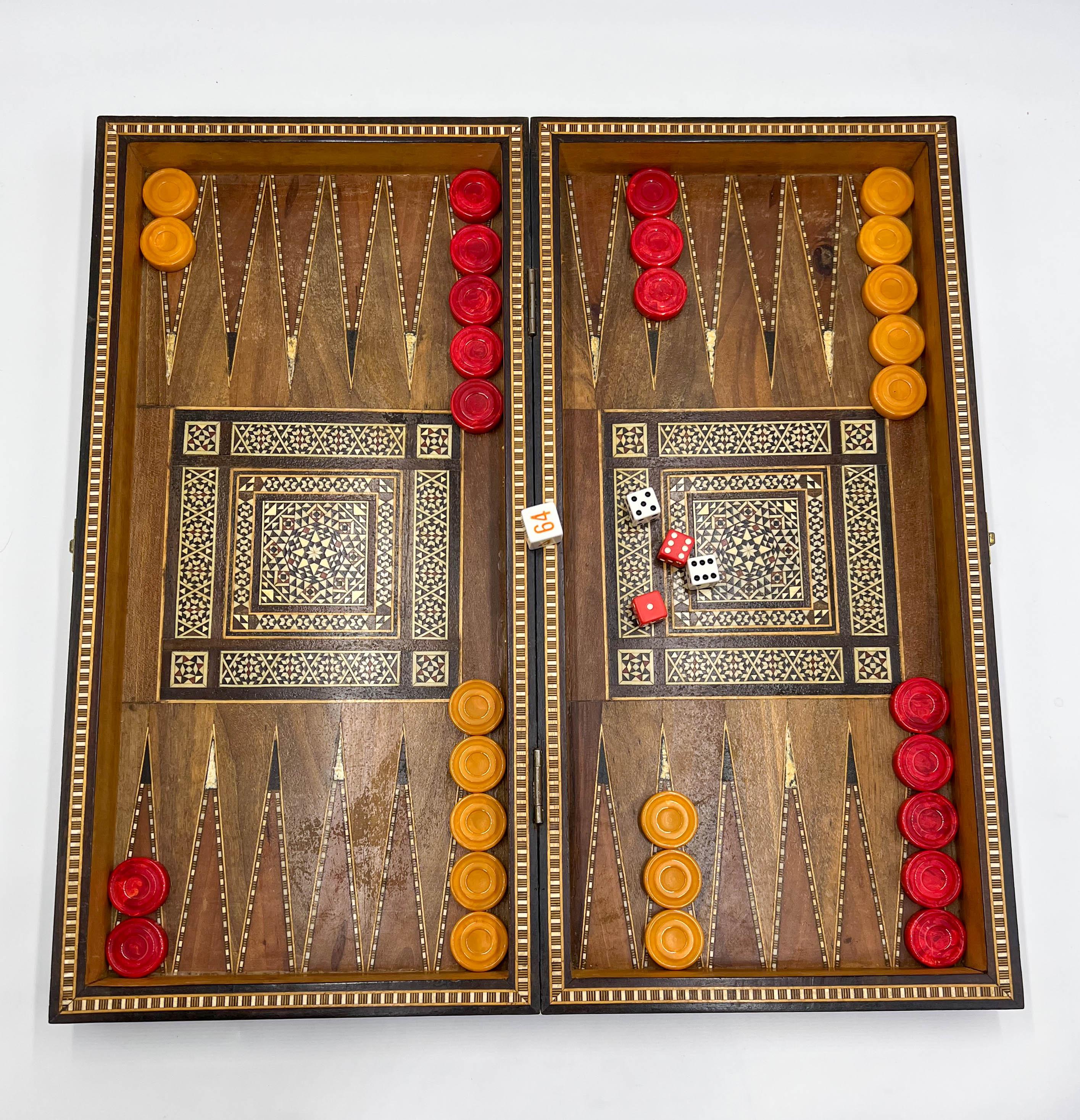 Turkish Arabesque Inlaid Backgammon & Chess Game Board