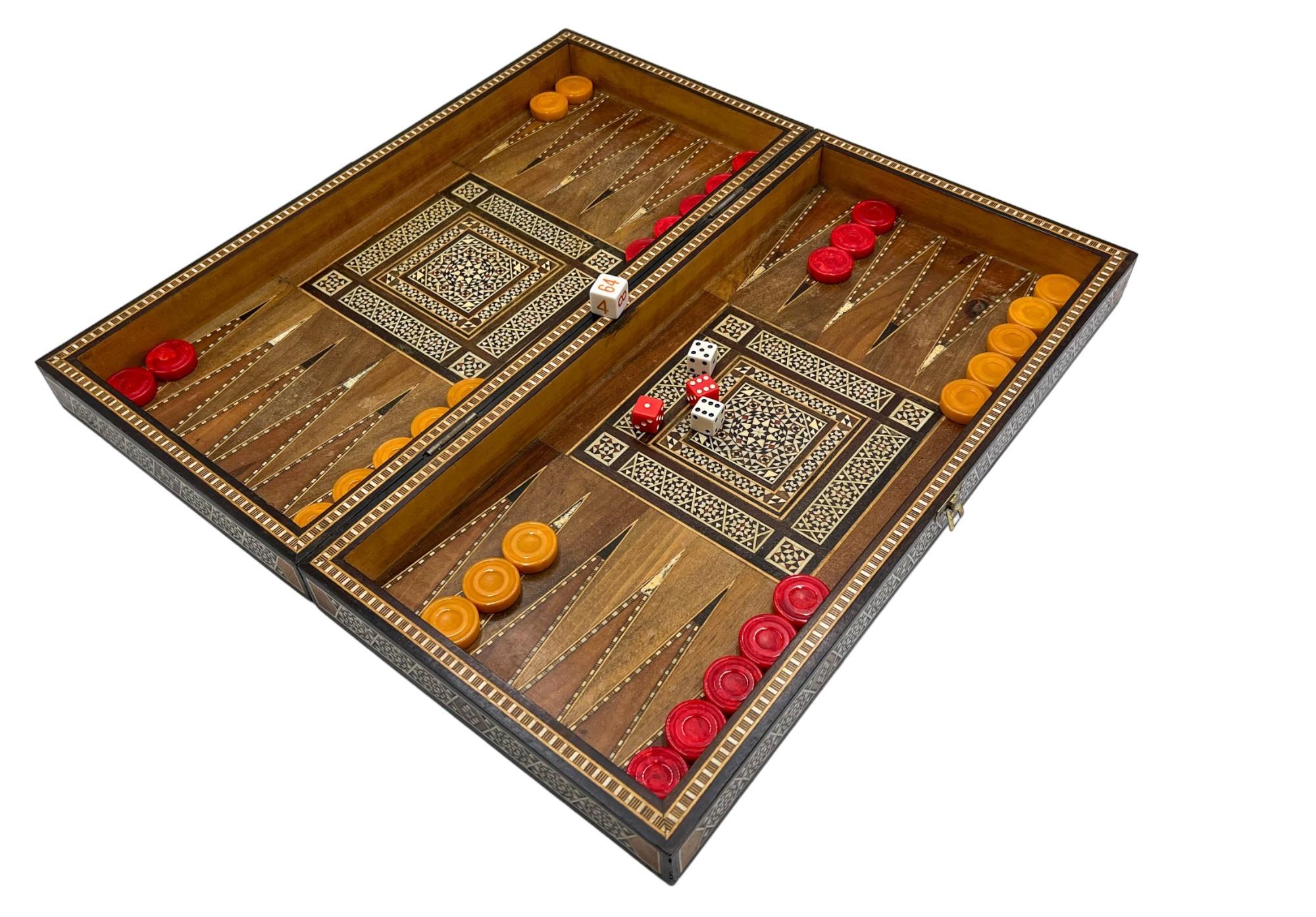 Turkish Arabesque Inlaid Backgammon & Chess Game Board For Sale
