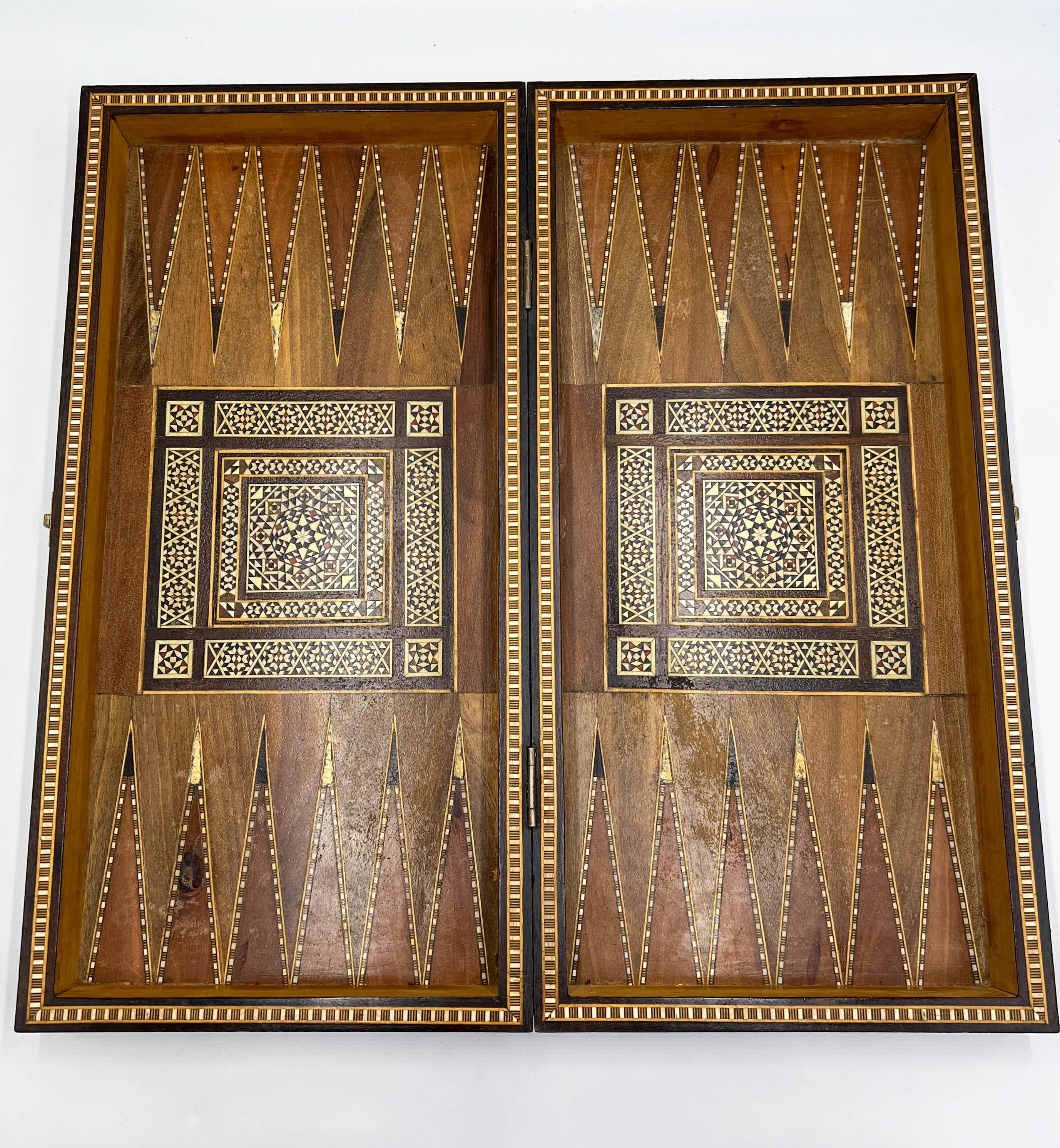 Mother-of-Pearl Arabesque Inlaid Backgammon & Chess Game Board