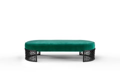 Arabesque-Inspired Bench with Lacquered Wood and Velvet Upholstery