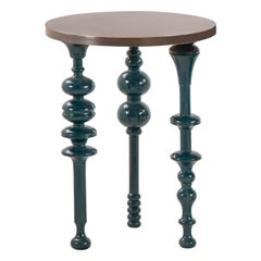 Arabesque, Inspired Lacquered Wood Side Table with Brass Top - Large