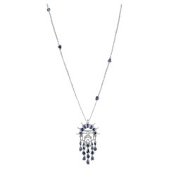 Arabesque Pendant Necklace in 18K white Gold with Green blue and Diamonds