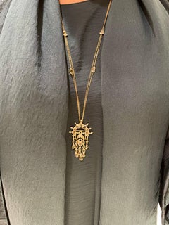 Arabesque Pendant Necklace in 18K Yellow Gold with Green Sapphires and Diamonds