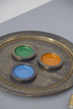 Service à thé et à fumer Arabesque en laiton et vernis de Marrakech