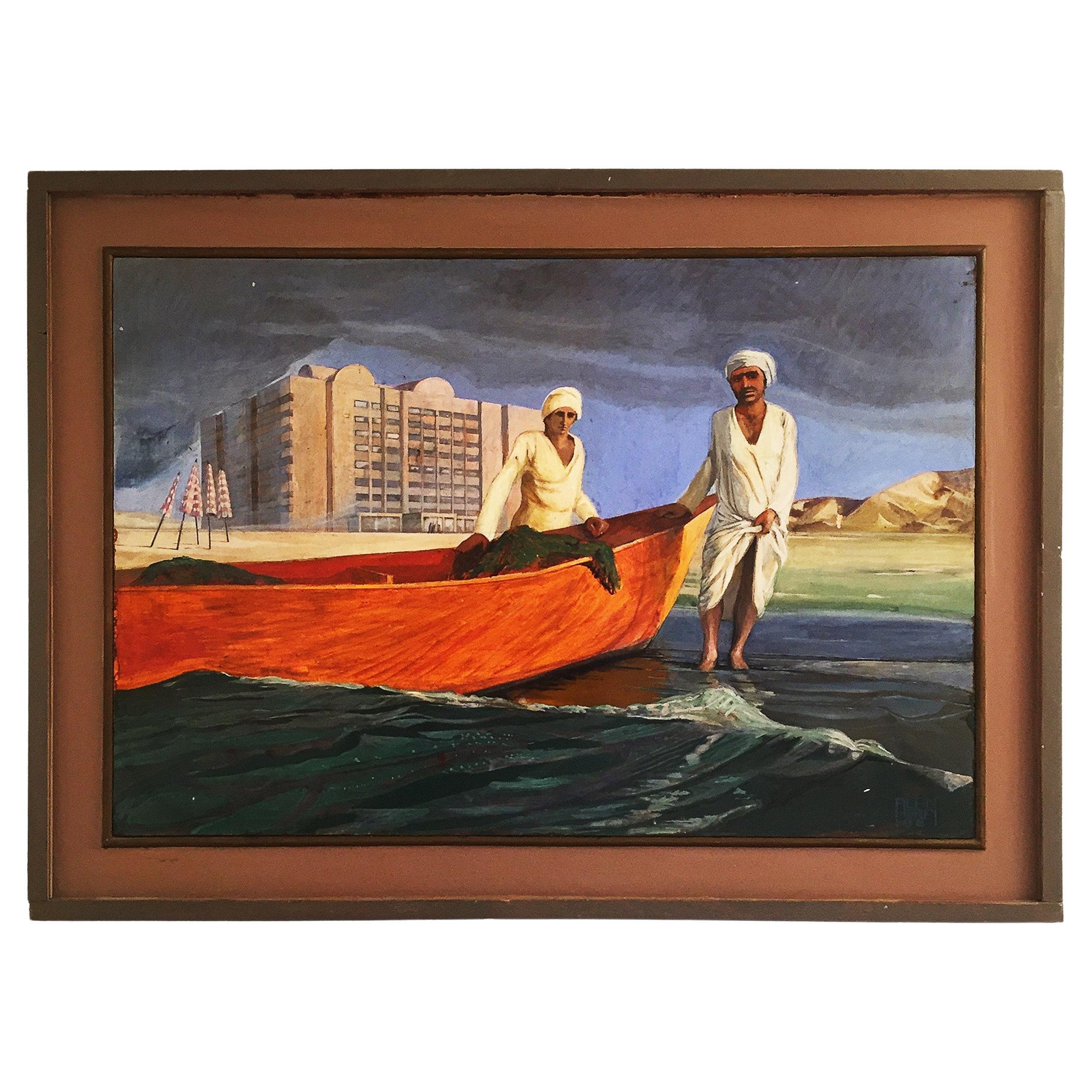 Quadro Arabesque Vintage di Alan Healey anni '80 Esotico Boho Chic