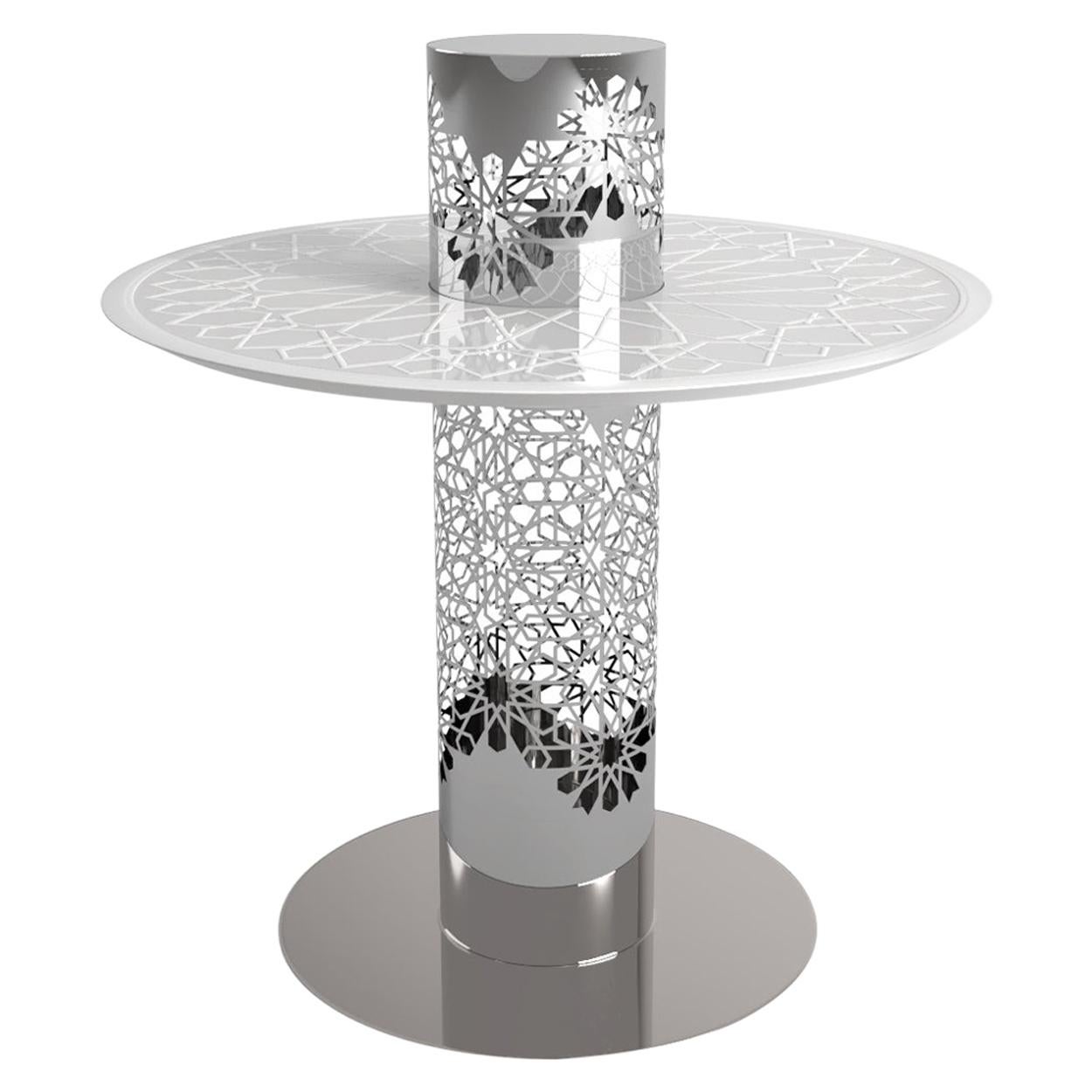 Arabesque White Frosted Glass Tea Table, Designed by João Faria
