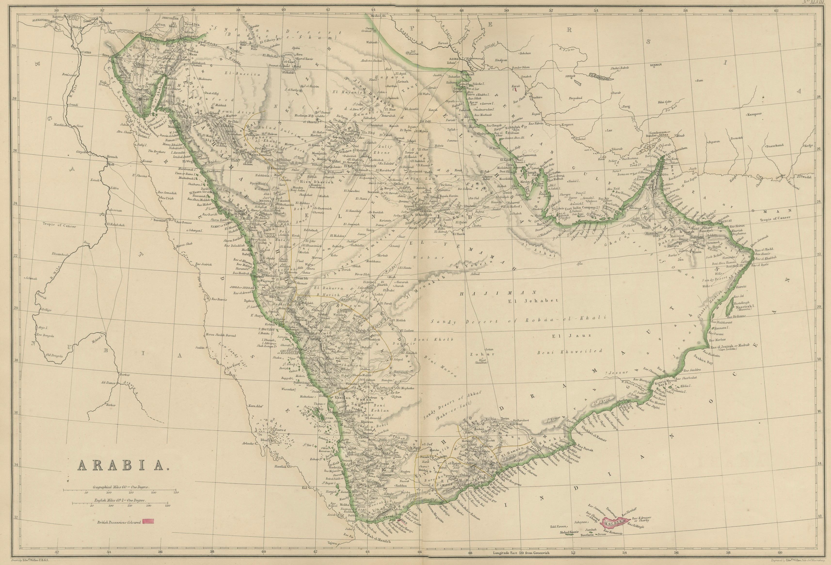 Arabia, Antique Map of the Arabian Peninsula, Blackie Atlas 1860