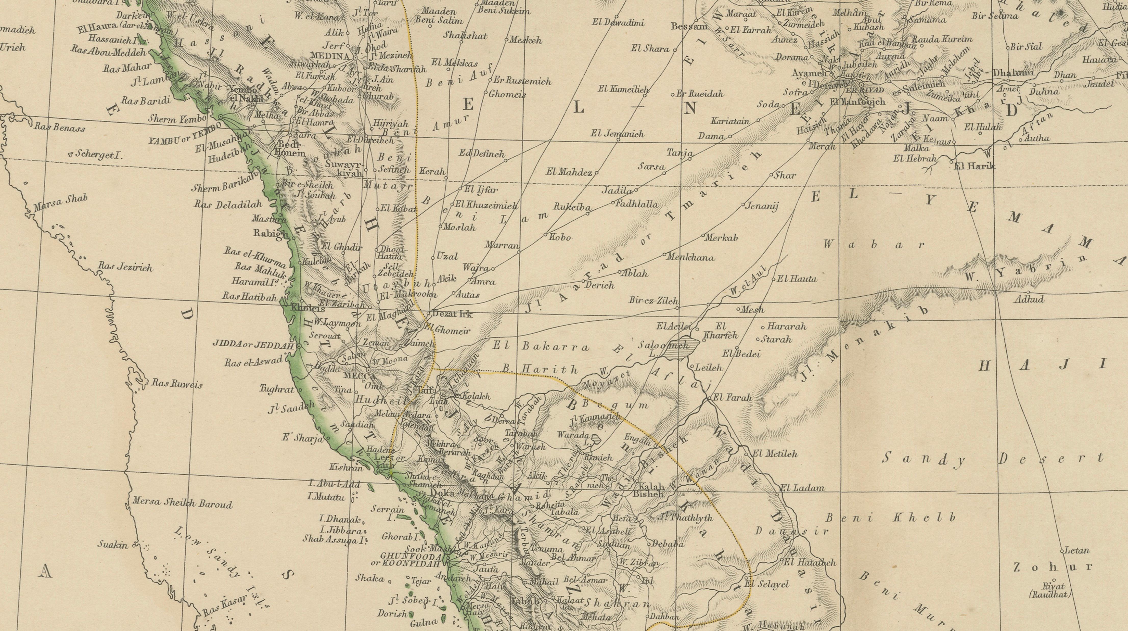 Arabia, Antique Map of the Arabian Peninsula, Blackie Atlas 1860