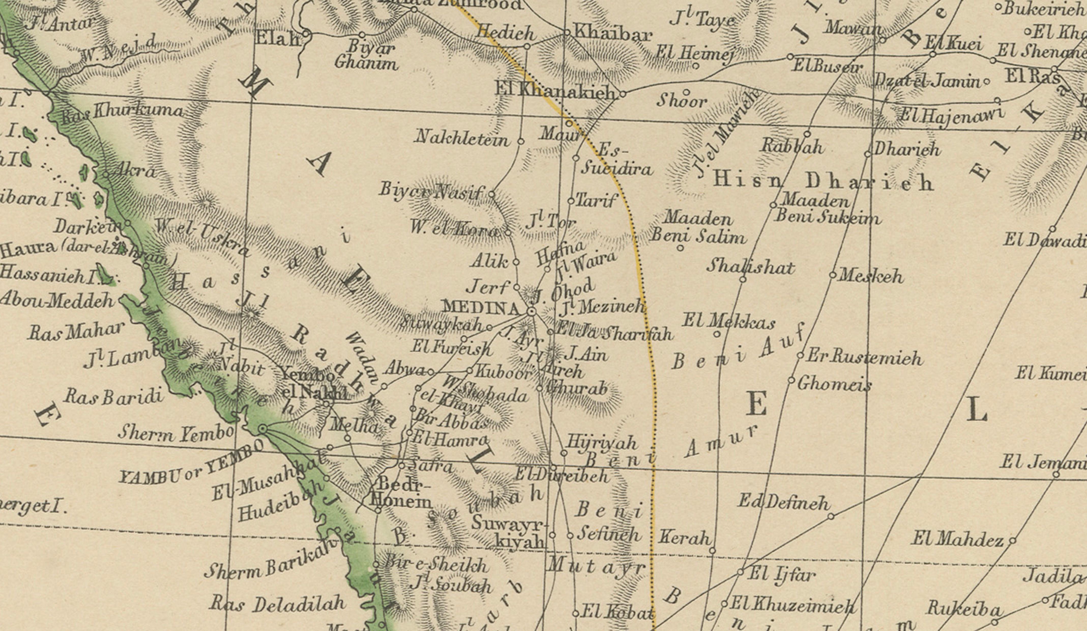 Arabia, Antique Map of the Arabian Peninsula, Blackie Atlas 1860