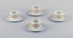 Arabia, Finland, a set of four "Pallas" coffee cups with saucers. 1970s.