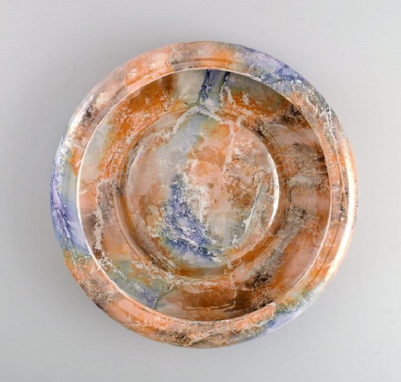 Arabia, Finland, Art Deco Bowl in Glazed Faience, Beautiful Marbled Glaze, 1920s In Excellent Condition For Sale In Copenhagen, DK