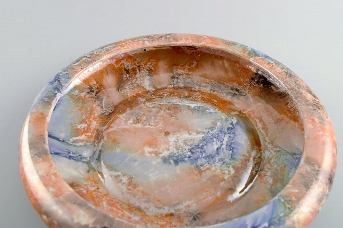 Early 20th Century Arabia, Finland, Art Deco Bowl in Glazed Faience, Beautiful Marbled Glaze, 1920s For Sale