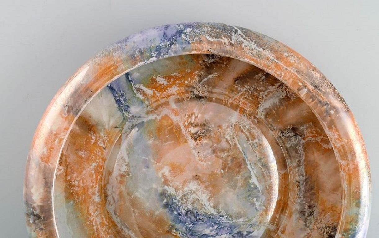 Arabia, Finland, Art Deco Bowl in Glazed Faience, Beautiful Marbled Glaze, 1920s For Sale 1