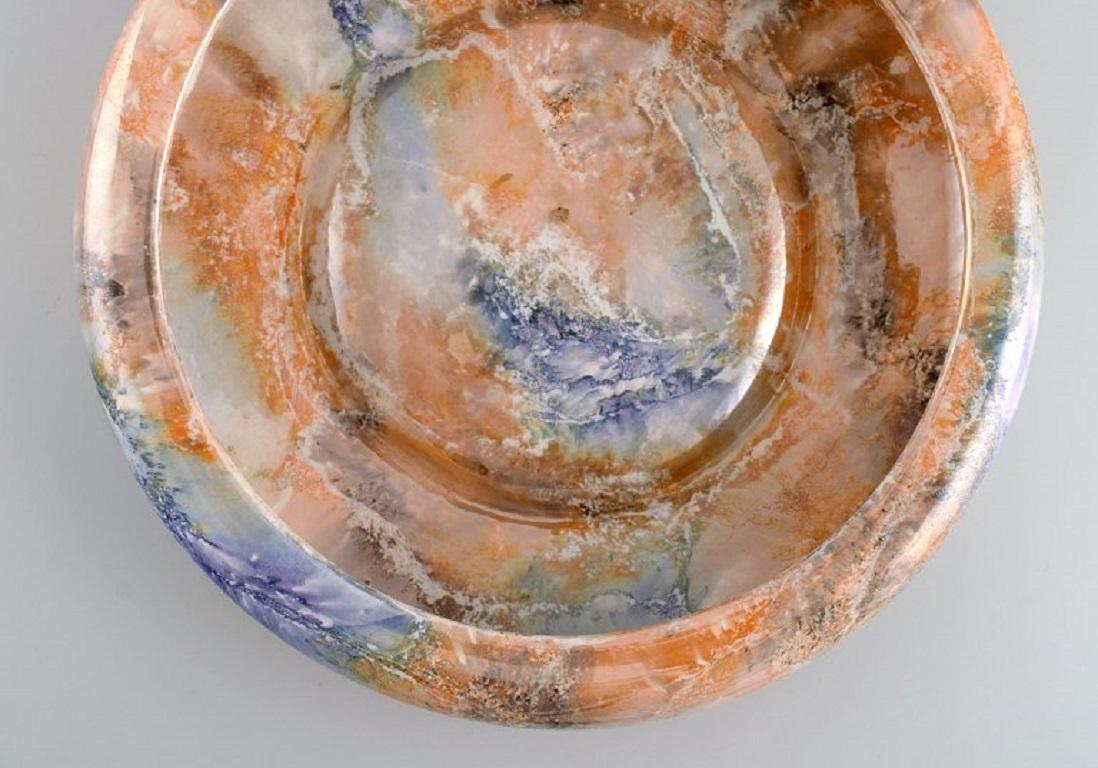 Arabia, Finland, Art Deco Bowl in Glazed Faience, Beautiful Marbled Glaze, 1920s For Sale 2