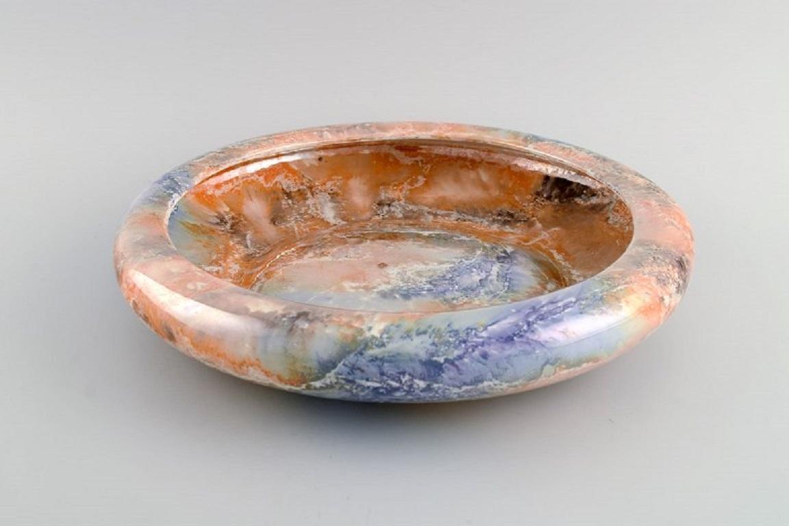 Arabia, Finland, Art Deco Bowl in Glazed Faience, Beautiful Marbled Glaze, 1920s For Sale 3