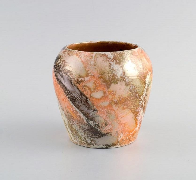 Arabia, Finnland, Art-Déco-Vase aus glasierter Fayence, schöne marmorierte Glasur (Art déco) im Angebot
