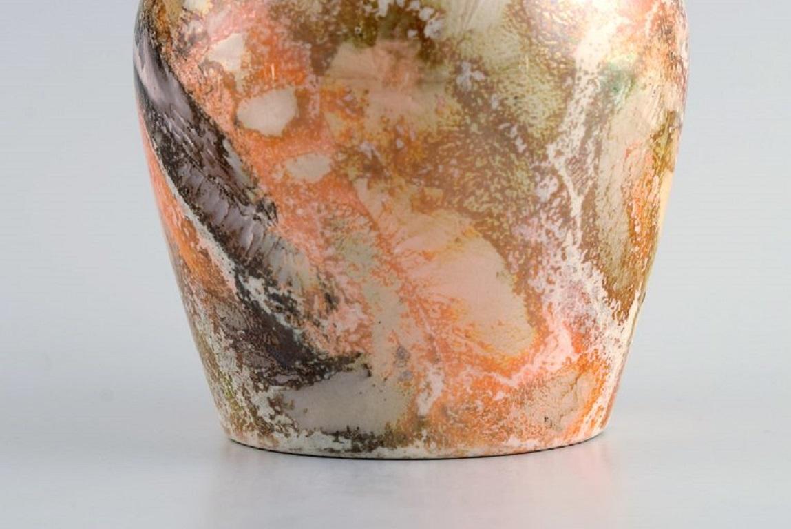 Arabia, Finland, Art Deco Vase in Glazed Faience, Beautiful Marbled Glaze For Sale 1