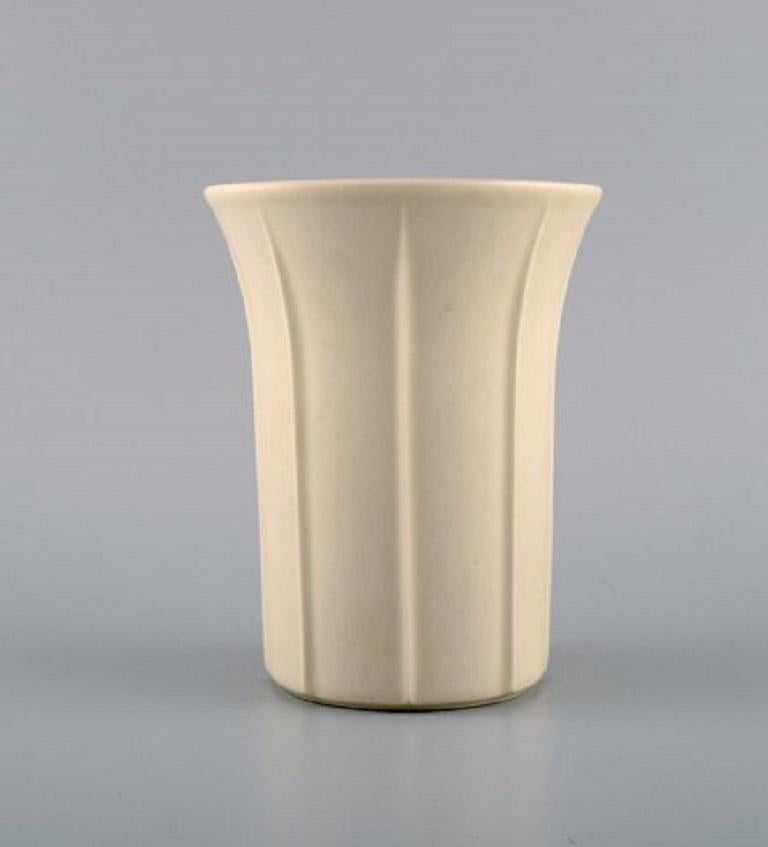 Scandinavian Modern Arabia, Finland, Four Flower Pot Covers in Stoneware, Grooved Design, 1970s