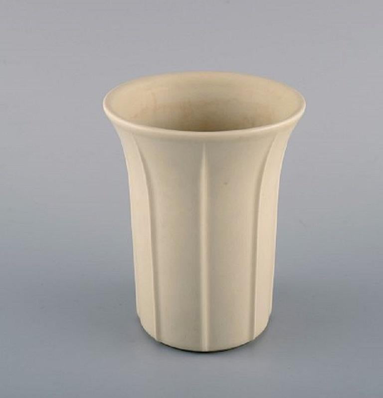 Finnish Arabia, Finland, Four Flower Pot Covers in Stoneware, Grooved Design, 1970s