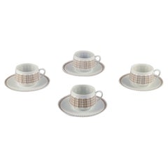Vintage Arabia, Finland,  four "Pallas" coffee cups with saucers. 1970s.