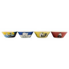 Vintage Arabia, Finland, Four Porcelain Bowls with Motifs from "Moomin"