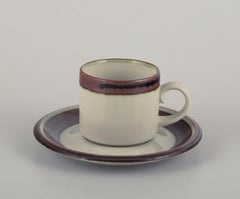 Arabia, Finland. "Karelia". Five sets of coffee cups and saucers in stoneware.